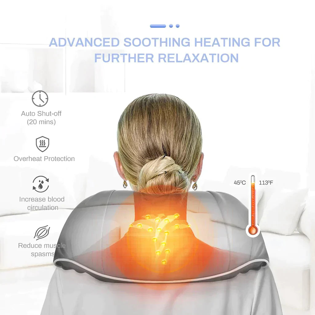 Neck & Shoulder Massager – Cordless Shiatsu Kneading Massage Pillow with Heat for Pain & Stress Relief